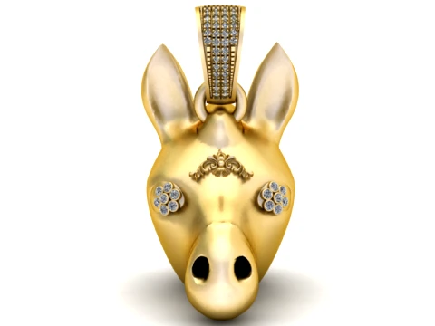 Golden Donkey Head Diamond Pendant Modello 3D