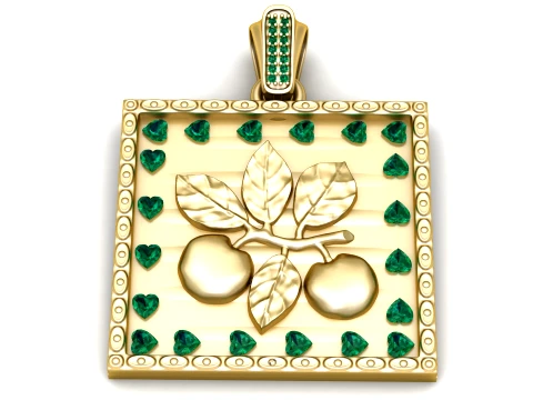 Golden Apple Branch Emerald Heart Pendant Design 3Dモデル