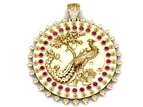 Elegant Phoenix Bird Floral Gemstone Pendant Collection 3D Model