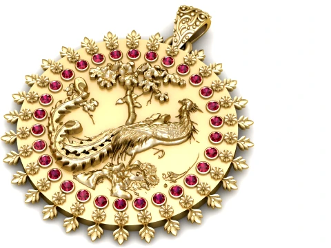 Elegant Phoenix Bird Floral Gemstone Pendant Collection 3D Model