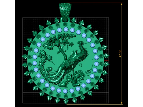 Elegant Phoenix Bird Floral Gemstone Pendant Collection 3D Model