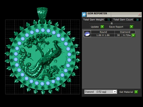 Elegant Phoenix Bird Floral Gemstone Pendant Collection 3D Model