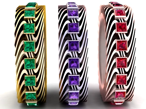 Luxury Wave Pattern Gemstone Bangle Collection 3Dモデル