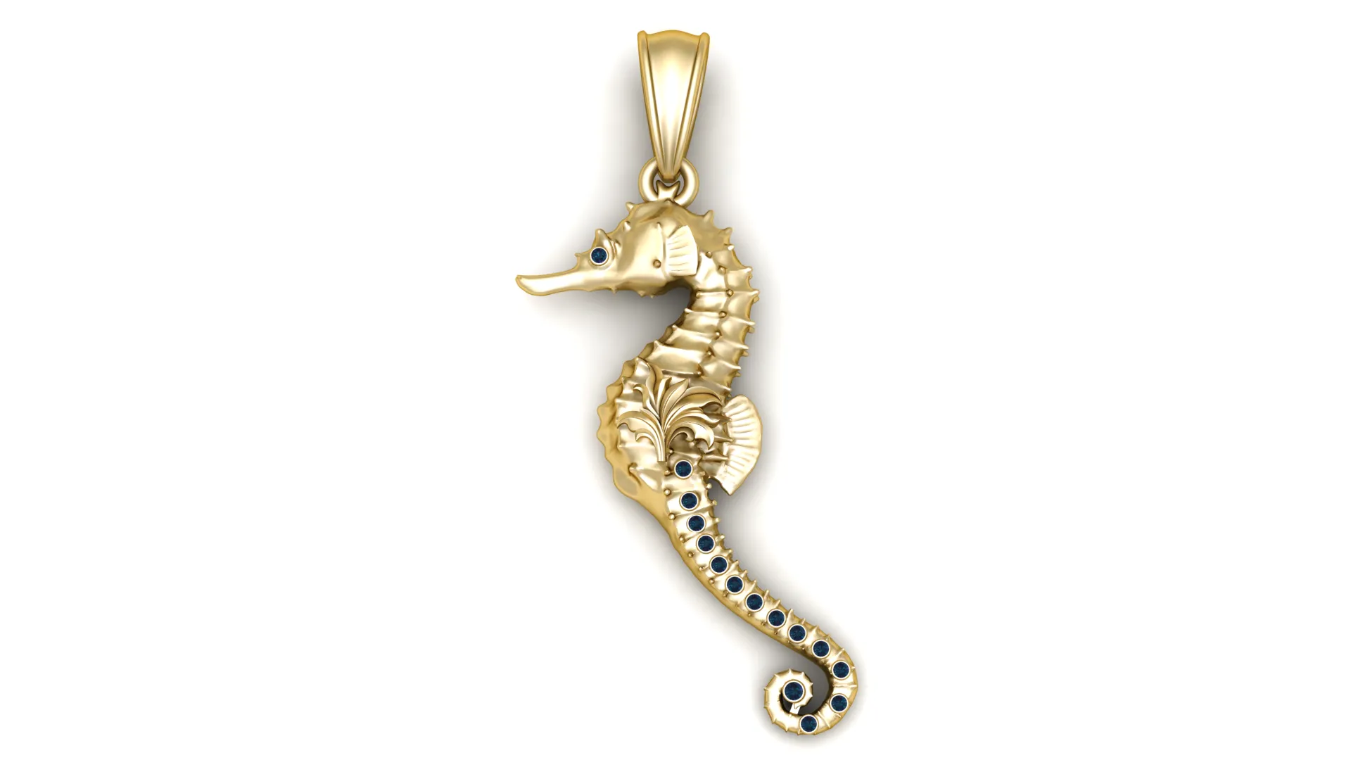 Elegant Golden Seahorse Blue Gemstone Pendant 3D Model .c4d .max .obj .3ds .fbx .stl .blend 