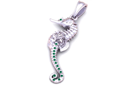 Elegant Golden Seahorse Blue Gemstone Pendant 3D Model