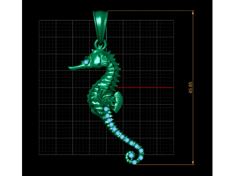 Elegant Golden Seahorse Blue Gemstone Pendant 3D Model
