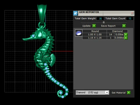 Elegant Golden Seahorse Blue Gemstone Pendant 3D Model
