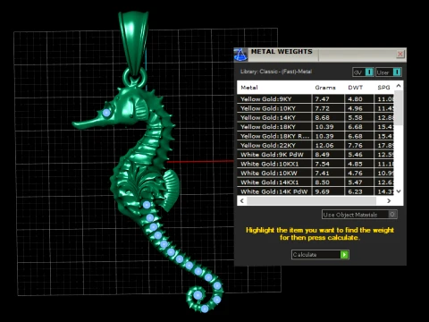 Elegant Golden Seahorse Blue Gemstone Pendant 3D Model