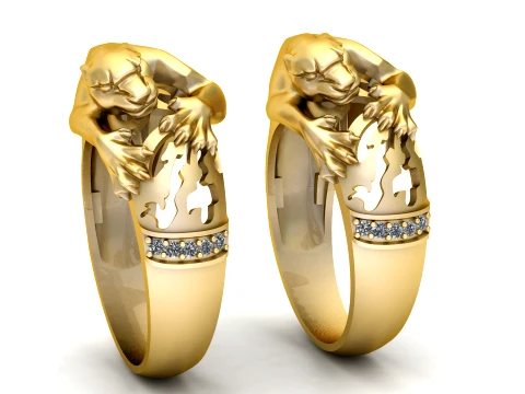 豪華なゴールデン パンサー ダイヤモンド アクセント リング 3Dモデル