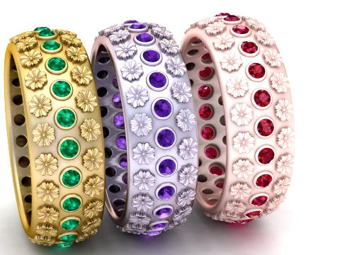 Elegant Floral Gemstone Bangle Jewelry Collection Model 3D