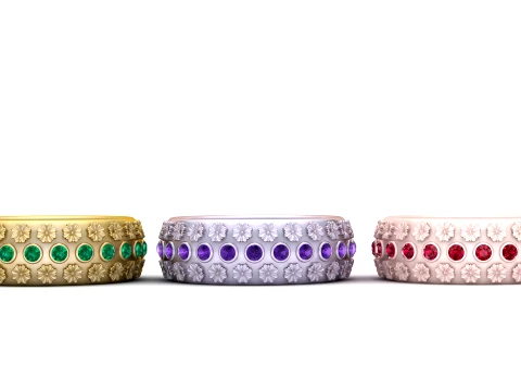 Elegant Floral Gemstone Bangle Jewelry Collection 3D Model