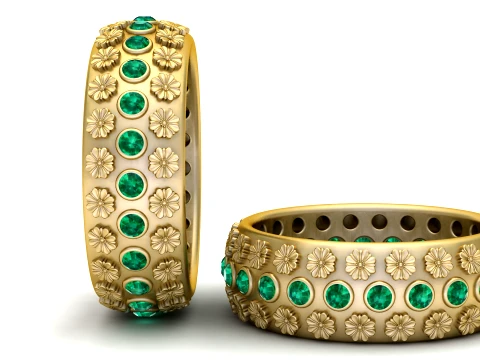 Elegant Floral Gemstone Bangle Jewelry Collection 3D Model