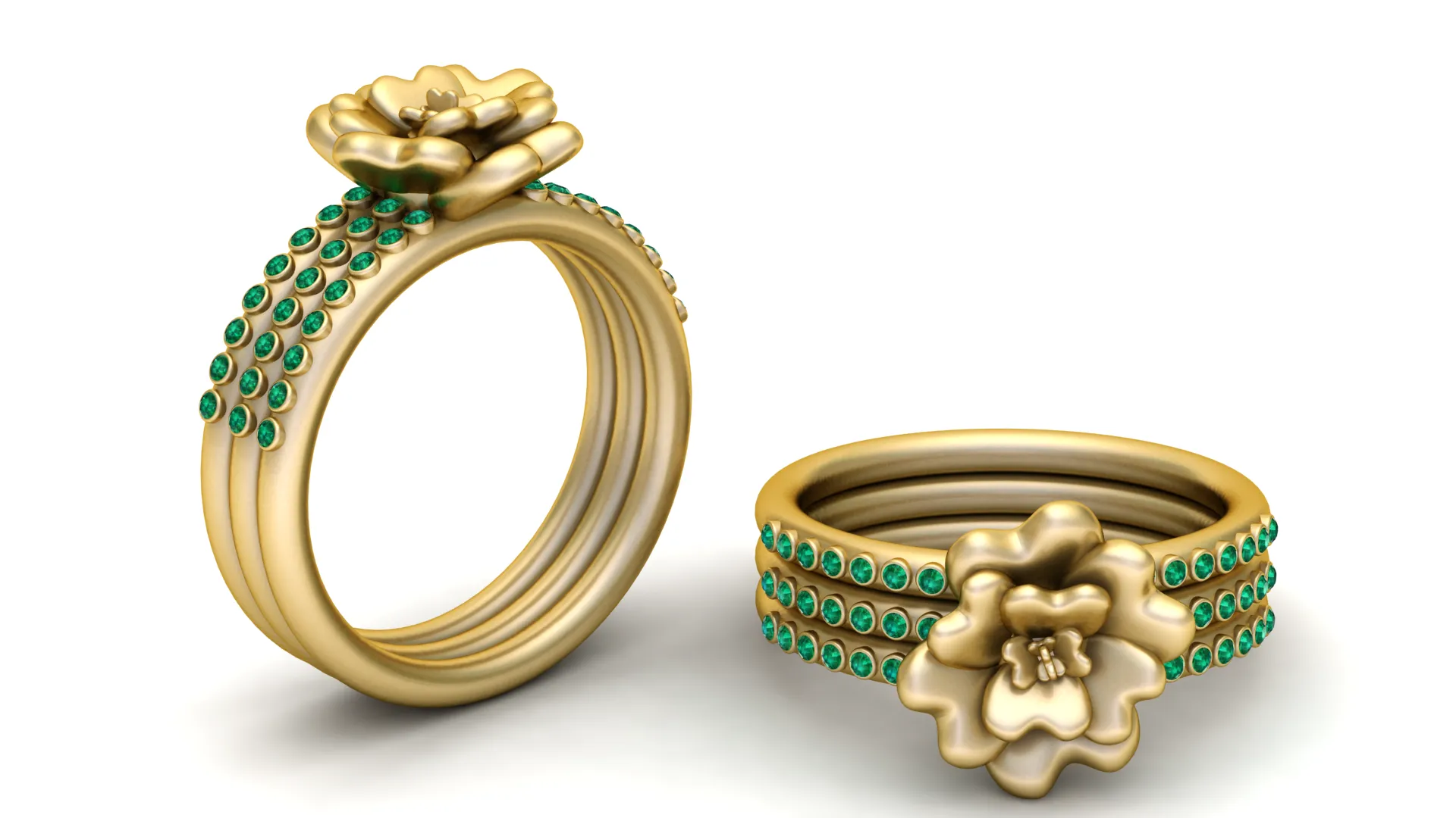 Elegant Floral Gemstone Double Ring Collection 3D Model .c4d .max .obj .3ds .fbx .stl .blend