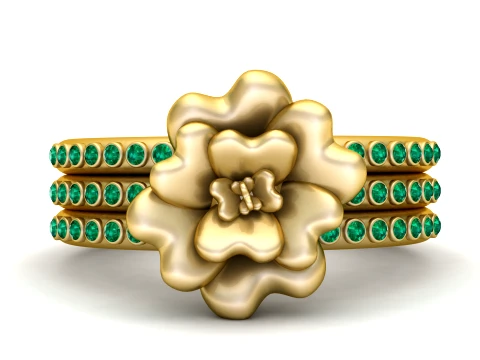 Elegant Floral Gemstone Double Ring Collection 3D Model