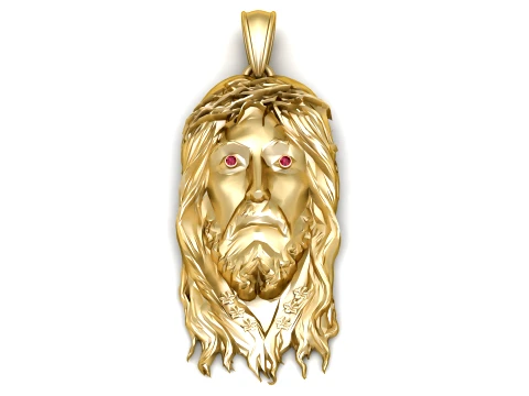 Gold Jesus Christ Face Pendant with Ruby Eyes 3D 모델