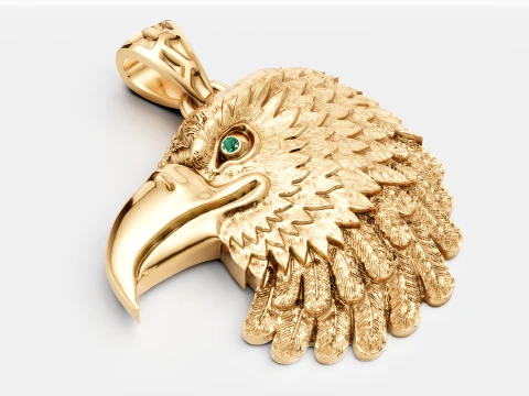 Luxury Gold Eagle Head Pendant with Emerald Eye 3D Model