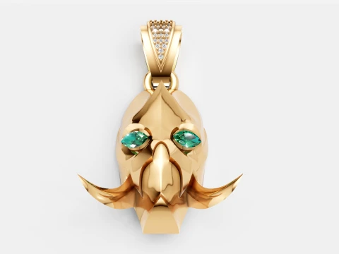 Luxury Gold Rhino Head Pendant with Emerald Eyes Modèle 3D