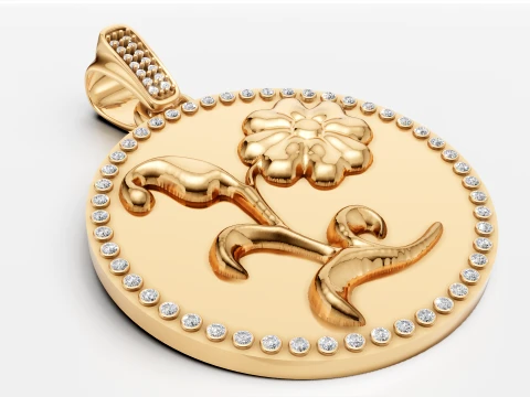 Luxury Gold Floral Pendant with Diamond Border 3D Model
