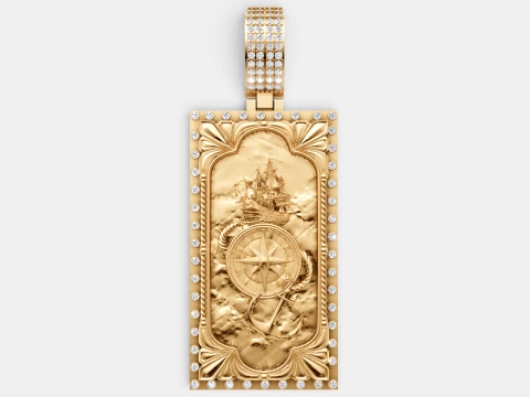 Luxury Gold Nautical Ship Compass Pendant 3D Jewelry Design 3D Model