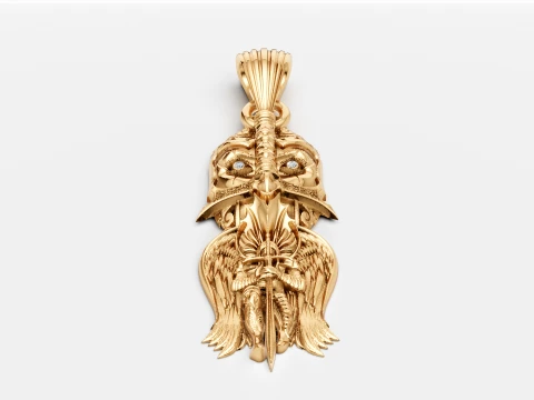 Luxury Gold Winged Warrior Pendant 3D Jewelry Design 3D Model