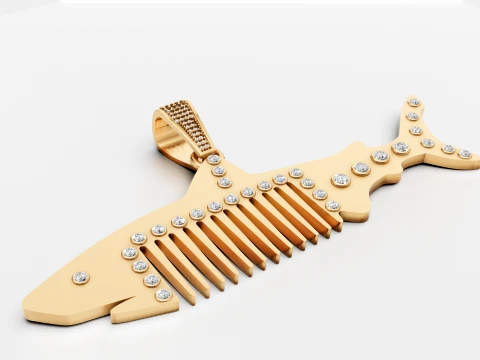 Luxury Gold Fish Skeleton Pendant 3D Jewelry Design 3D Model