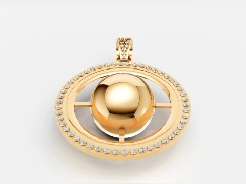 Luxury Gold Orbital Sphere Pendant Diamond 3D Jewelry Design 3D Model