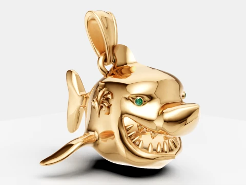 Luxury Gold Piranha Fish Pendant 3D Jewelry Design 3D Model