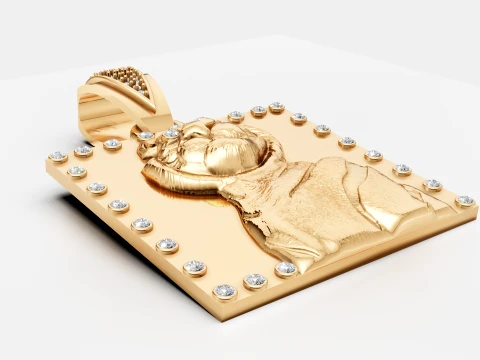 Luxury Gold Bulldog Pendant Diamond 3D Jewelry Design 3D Model