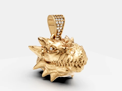 Luxury Gold Dragon Head Pendant Diamond 3D Jewelry Design 3D Model