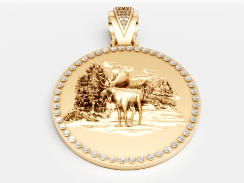 Luxury Gold Moose Pendant Diamond-Studded 3D Jewelry Design 3D Model