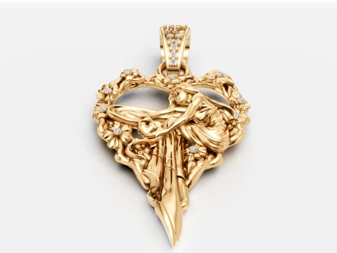Luxury Gold Fairy Pendant Diamond Floral 3D Jewelry Design 3D Model