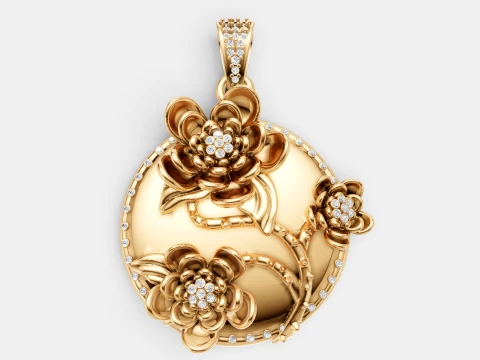 Luxury Gold Floral Pendant Diamond Flower 3D Jewelry Design 3D Model