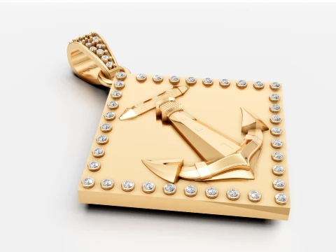 Luxury Gold Anchor Pendant Diamond-Studded 3D Jewelry Design 3D Model