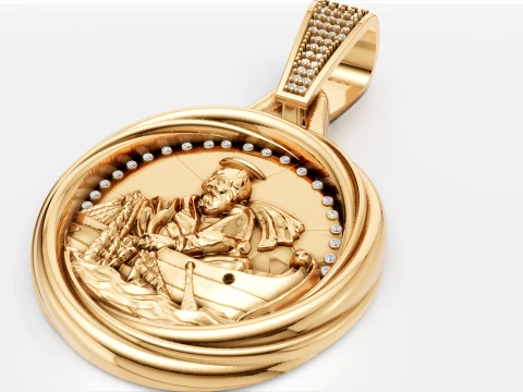 Luxury Gold Saint Christopher Pendant Diamond-Studded 3D Religious Jewelry Design 3D Model