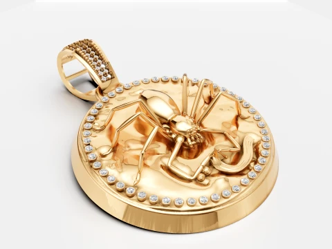 Luxury Gold Spider Pendant Diamond-Studded 3D Jewelry Design 3D Model