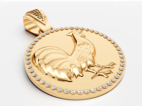 Luxury Gold Rooster Pendant Diamond-Studded 3D Jewelry Design 3D Model