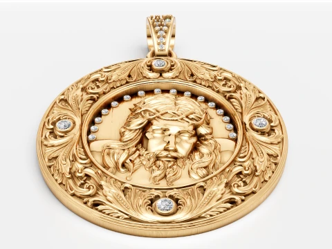 Luxury Gold Jesus Christ Pendant Diamond-Studded Religious Jewelry 3D Model