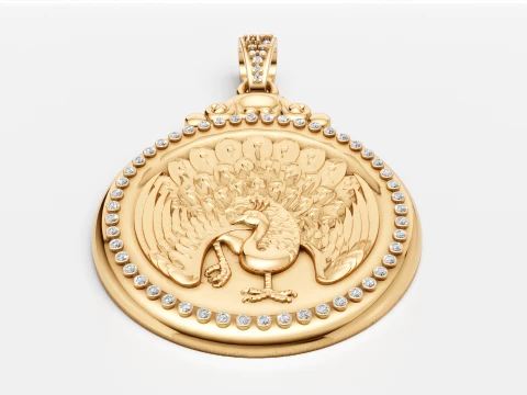 Luxury Gold Peacock Pendant Diamond-Studded 3D Jewelry Design 3D Model