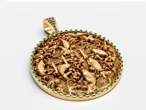 Luxury Gold Koi Fish Pendant Emerald-Studded 3D Jewelry Design 3D Model