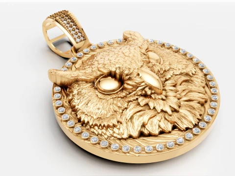 Luxury Gold Owl Pendant Diamond-Studded 3D Jewelry Design 3D Model