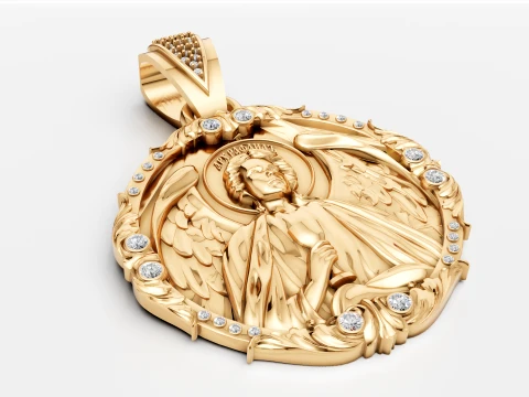 Luxury Gold Guardian Angel Pendant Diamond-Studded 3D Religious Jewelry 3D Model