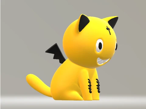 Cute Yellow Devil Cat with Black Wings and Playful Smile 3D Cartoon Character Model 3D Модель