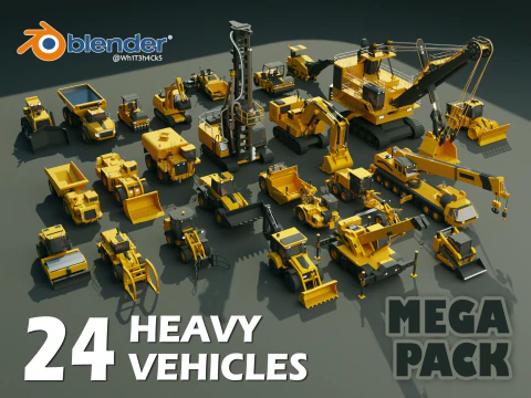 24 zware voertuigen - Megapakket Low-poly 3D Model