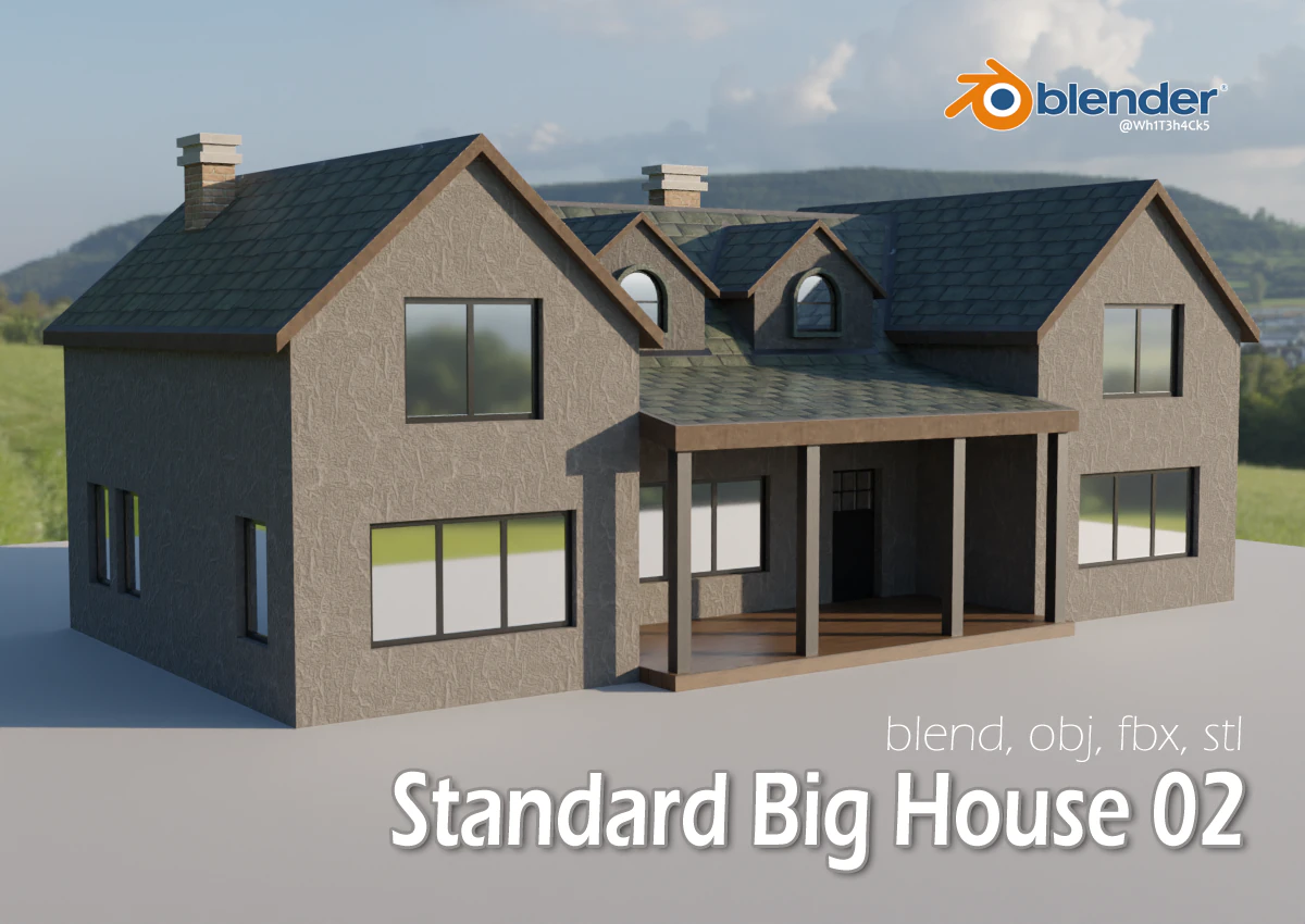 Big House 02 - Low-poly 3D Model .c4d .max .obj .3ds .fbx .stl .blend 