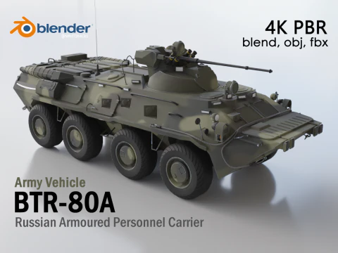 БТР-80А - Бронетранспортер - Армейская машина 3D Модель