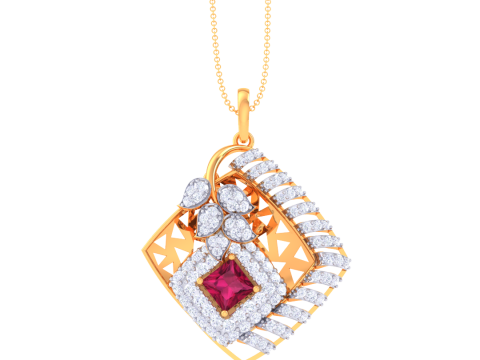 3D Printable Cad jewelry design of Lady diamond Pendant Model 3D