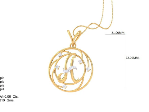 3D Printable Cad jewelry design of Lady diamond Pendant Letter model 3D Model
