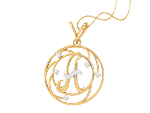3D Printable Cad jewelry design of Lady diamond Pendant Letter model 3D Model