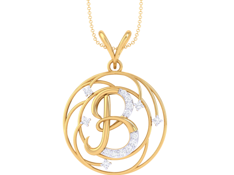 3D Printable Cad jewelry design of Lady diamond Pendant Letter model 3Dモデル