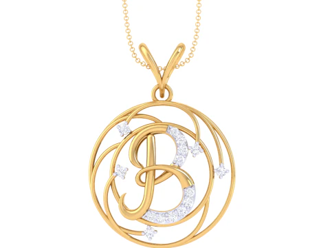 3D Printable Cad jewelry design of Lady diamond Pendant Letter model 3D Model
